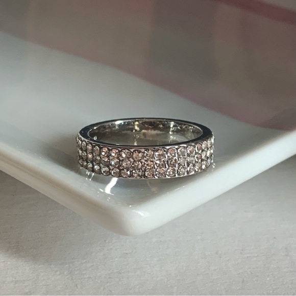 NEW 925 Sterling Silver 3 Row Eternity Cocktail Ring Simulated Stones - Picture 2 of 12